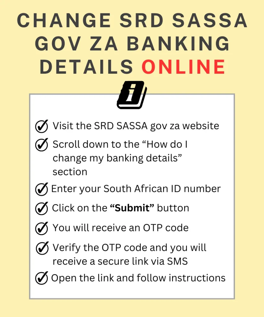Change SRD SASSA gov za Banking Details Online