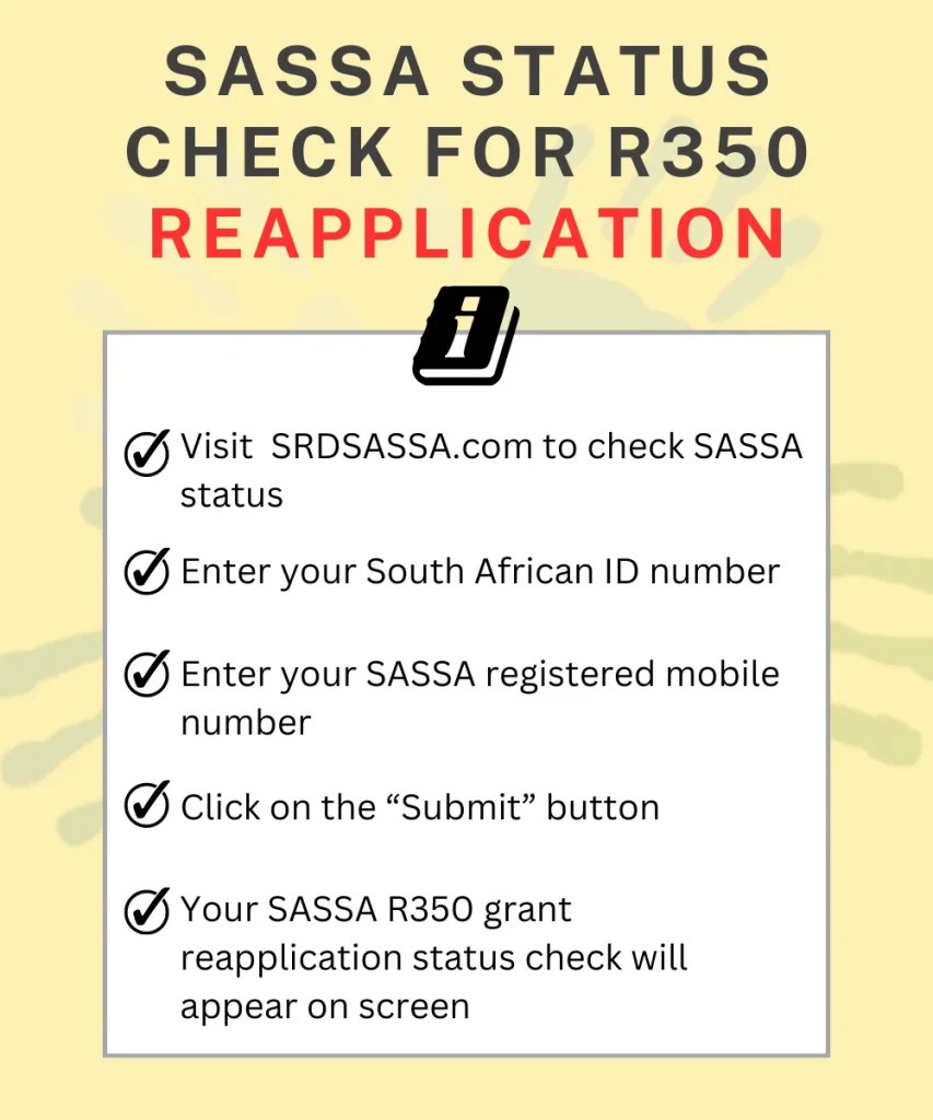 SASSA Status Check for R350 Reapplication
